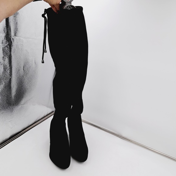 Dream Pairs Black above knee faux suede Lace Tie Back Zip Boots 8 - Picture 6 of 16